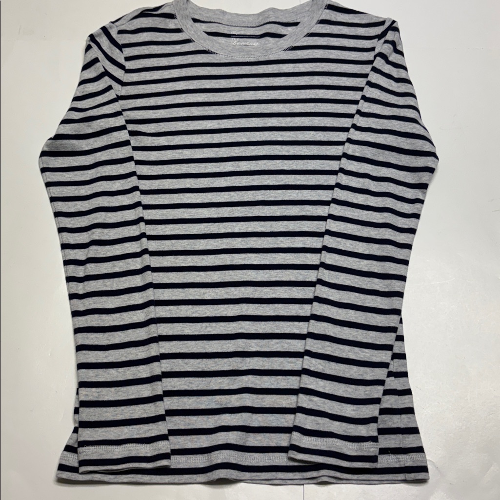 Gap Women’s Grey With Black Stripes Bowery Supersoft Crew Long Sleeve Size Small